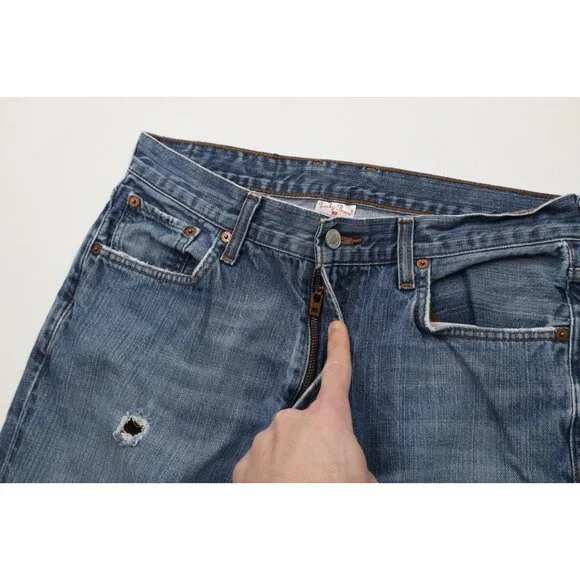 Vintage Y2K Lucky Brand Mens 32x32 Distressed Flared Wide Leg Denim Jeans Blue